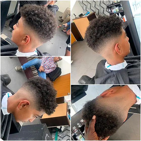 A finished men's haircut at New Hair Masters, shown from several angles