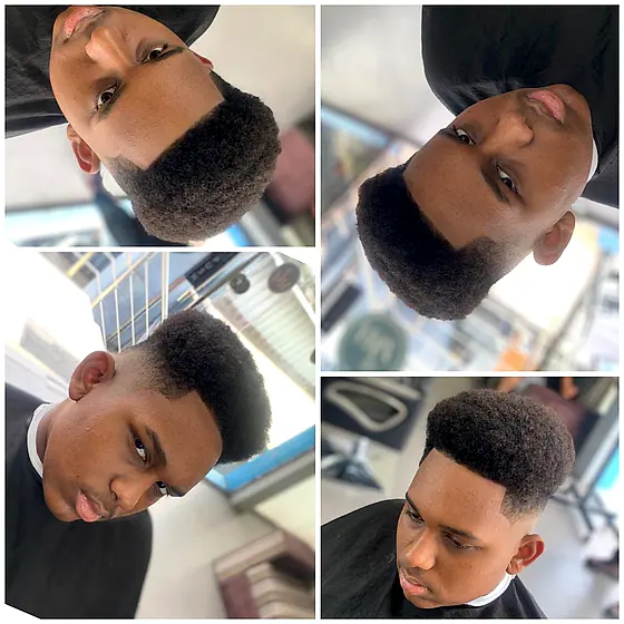 A finished men's haircut at New Hair Masters, shown from several angles
