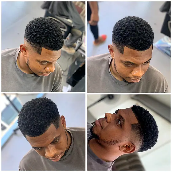 A finished men's haircut at New Hair Masters, shown from several angles