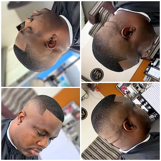 A finished men's haircut at New Hair Masters, shown from several angles
